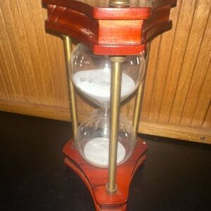 Vintage Wooden Hourglass with Brass Accents